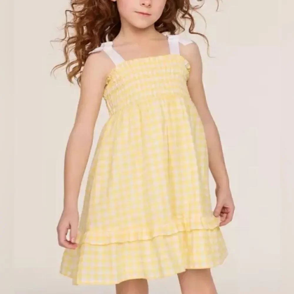 NWT Janie and Jack Girls Yellow/White Gingham Smocked Sundress- Size 12